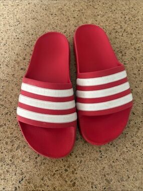 Red Slide Sandals with White Stripes boys 4